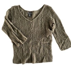 Vintage Abercrombie & Fitch Y2K Knit Olive Green 3/4 Sleeve V-Neck Light Sweater